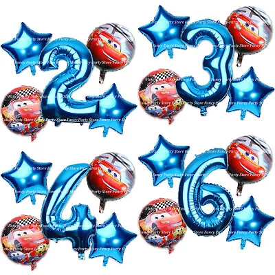 Disney Cars Birthday Party Balloons Lightning McQueen Age Number Blue Girls Boys • £8.99