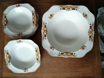 £22 • Buy Antique Rare Johnson Bros Pareek Yellow/orange Summer Floral Geometric Bowls Set