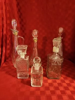 Vintage Clear Glass Liquor Decanters With Stoppers (Lot Of 6) • $22