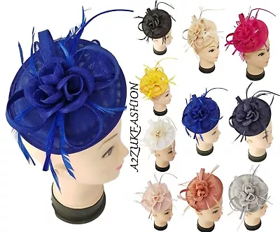 £18.50 • Buy Women Pillbox Hat Flower Feather Fascinator Headband Ladies Day Race Royal Ascot