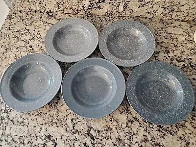 Set Of 5 Mikasa Ultrastone Rim Soup Bowl Country Blue Speckled 9 1/4  CU501 • $29.99