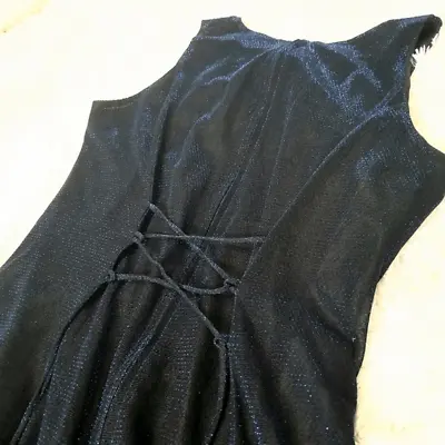 Vintage Iridescent Lace Up Corset Party Dress Blue Black Be Smart Metallic 90s • $22