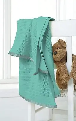 £12.94 • Buy Teal Baby Blanket Great Knot 100% Cotton Cellular Cot Bed Pram Knitted 75 X 100