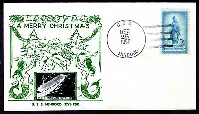 USS Mindoro CVE 120 December 25 1950 Christmas Day Raised Print Photo Cachet • $3.50