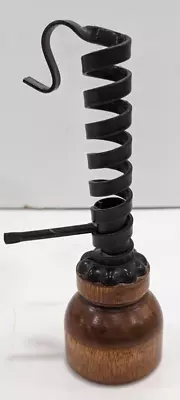 Vintage 9  Wood & Wrought Iron Adjustable Spiral Courting Taper Candle Holder • $14.85