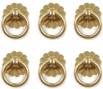 6 Pcs Brass Ring Pulls Handles Antique Pulls Cabinet Knobs Drawer Pulls Closet C • $16.24