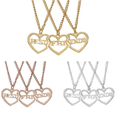 Best Friends Necklaces 3 Pc Set Heart Break Shape Pendant Friendship Gift UK  • $4.72