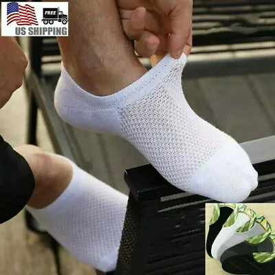 10Pack Men Bamboo Cotton No Show Socks Low Cut Casual Sport Solid Nonslip Summer • $8.99