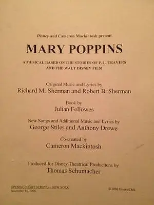 Mary Poppins Disney Broadway Musical/Stage Script • $29.95