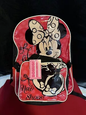 Disney MINNIE MOUSE Backpack + Detachable LUNCH BAG Red/Black 16” New W/Tags • $24.99