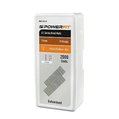 PowerFit 25mm C1 Series Galvanised Brad Nails - 2000 Pack Indoor Outdoor Use • $27.52