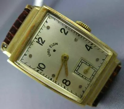 Antique Lord Elgin 14kt Yellow Gold 3d Classic Mens Rectanglular Watch #2488 • £1474.58