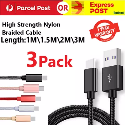 $16.99 • Buy 3x USB C Type C Data Cable Fast Charge For Samsung S8 S9 S10 S20 S21 S22 5G Note