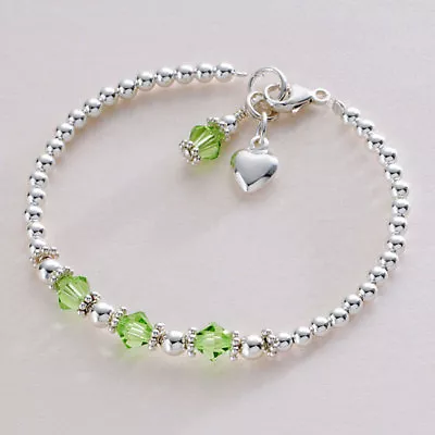 £19.99 • Buy Girls Ladies Birthstone Bracelet Jewellery Real 925 Sterling Silver, Heart Charm