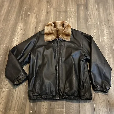 Stacy Adams Men Faux Fur Chinchilla Real Leather Reversible Jacket Size XL • $129.99