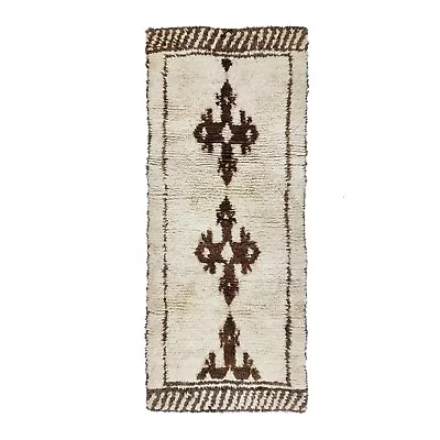 Moroccan Handmade Vintage Rug 2'6 X6'5 Berber Geometric Brown Wool Tribal Carpet • $239.40