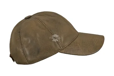 Mens Ladies Real Leather BASEBALL Cap Dirty Brown Nappa Hip-Hop Unisex Cap Hat • £25