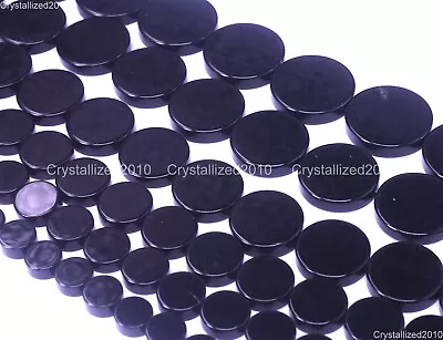 Natural Black Onyx Gemstones Flat Round Coin Loose Beads 8mm 10mm 12mm 14mm15.5” • $13.58