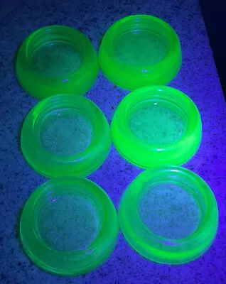 Vtg Lot Of 6-2 3/8” Hazel Atlas Uranium Green Glass Furniture Coasters / Glides • $37.50