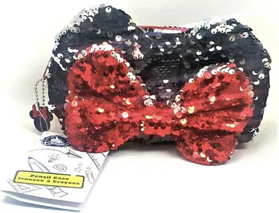 Disney Store Minnie Mouse Sequin Bag Pouch Pencil Case Black Red Bow • $14.99