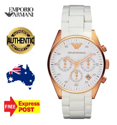 New Emporio Armani Ar5920 White/rose Gold/white Silicone Chrono Womens Watch • $195.90