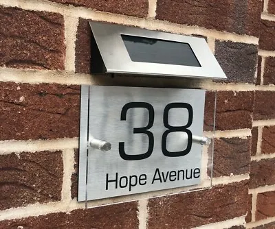 House Number Plaques Solar Light Door Signs Numbers Outdoor Metal Acrylic Plate • £13.99