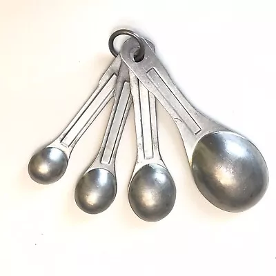 Vintage Set US Std. Aluminum Measuring Spoons 5 Pc Oval Farmhouse Kitchen Decor • $15.99