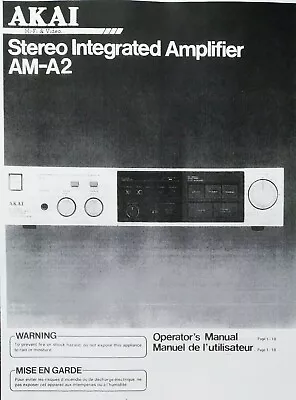 $6.69 • Buy Akai  AM-A2 Integrated Stereo Amplifier Operating Instruction - USER MANUAL