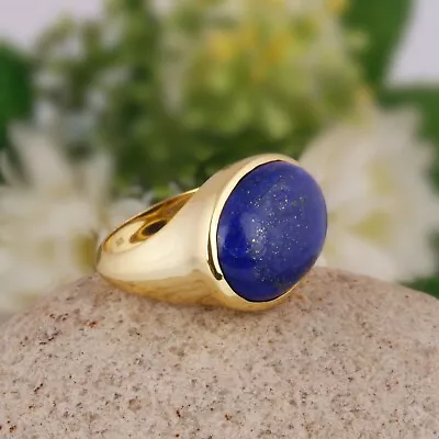 Big Size Gemstone Blue Lapis Lazuli Sterling Silver Gold Band Dome Ring Jewelry • $64.99