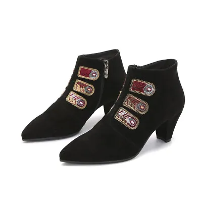 $65.99 • Buy Womens Ladies UGG Boots Embroidery Zipper Heel Australian Premium Sheepskin Wool