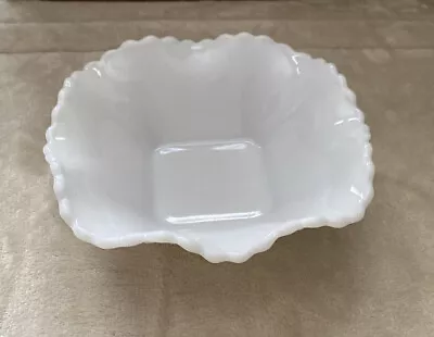 Vintage Milk Glass Candy Dish Bowl Small Square Diamond Pattern Scalloped Edge • $9.98