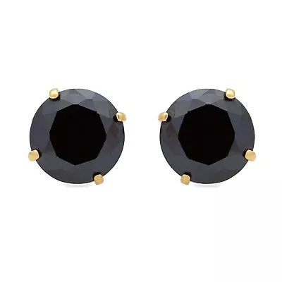 2Ct Simulated Black Diamond Round Cut Stud Earrings 14K Yellow Gold Screw Back • $82.56