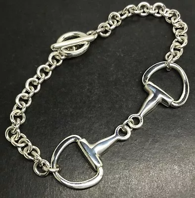 Snaffle Horse Bit Bracelet Solid Sterling Silver T Bar Gift Box New. • £99