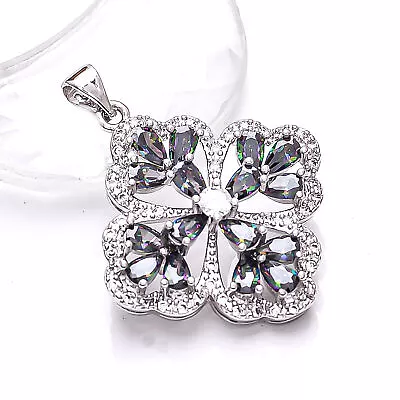 Rainbow Mystic Fire Topaz CZ 925 Silver Platinum Plated Pendant 1.30  P8024 • $12.20