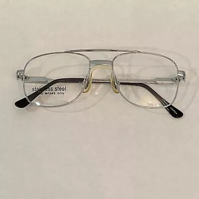 VTG 80s Aviator Silver Double Bridged Stainless Steel Eye Glass Frames 50-20-135 • $34