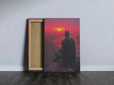 Batman Poster And Canvas Print - Gotham City Sunset- Stretched - Pinewood Frame • £19.90