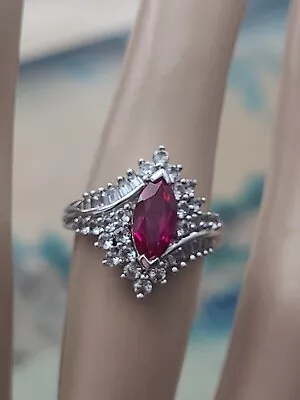 Maker JH Marquise Cut Pink Sapphire 925 Sterling Silver Ring Size 7 • $39.10