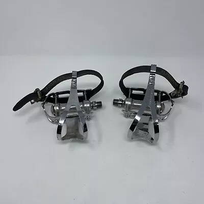 $139 • Buy Campagnolo Record Pedals Christophe Toe Clips Alfredo Binda Straps Vintage