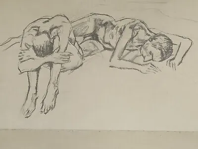 Original Pencil &charcoal Double Side Drawing By Lewis Davies 1939-2010 Nude Men • £109.99