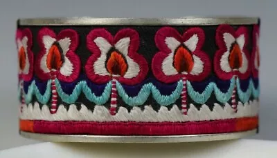 Tribal Exotic Chinese Minority People' Old  Hand Embroidery Miao Silver Bracelet • $55