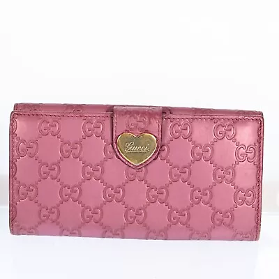 GUCCI GG PVC Leather Heart Long Wallet Italy Pink R2408YS509 • $120