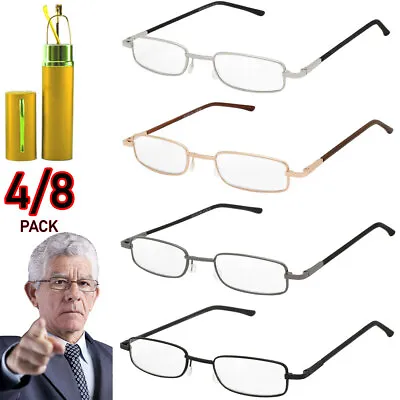 Reading Glasses Mens Womens Readers With Case Spring Hinge 4 Or 8 Pack Glasses • $11.95