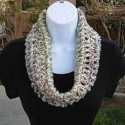 SUMMER COWL SCARF Off White Blue Purple Pink Small Short Crochet Knit Infinity • £18.33