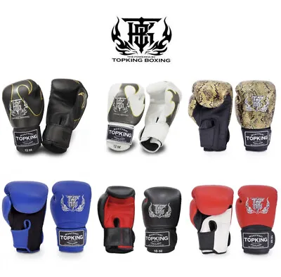 Top King Muay Thai Boxing Gloves Training Sparring Genuine Leather • $129.99