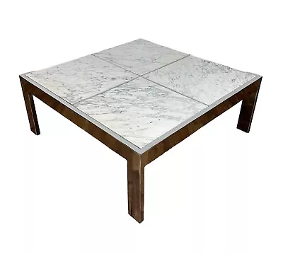Mid-Century Chrome & White Marble Coffee Table Attributed To The Pace Collection • $1695