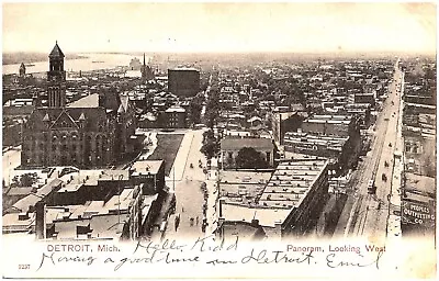 Detroit Michigan  Aerial View Circa 1905 Vintage Postcard Sent To Bay City • $6.25