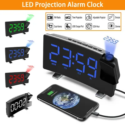 £25.99 • Buy Digital Alarm Clock Digital LED Projector Time Projection FM LCD Display USB