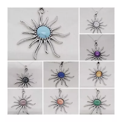 £3.99 • Buy Silver Sun Moonstone Cat Eyes Turquoise Pendant Necklace