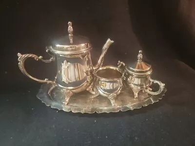 4 Piece Miniature Size Silver Plate Tea Set With Serving Tray • $15.99