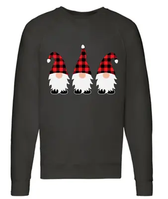 Plaid Gnomes Gonk Black Ladies Sweatshirt Jumper Xmas Small-2xl Christmas UK New • £17.49